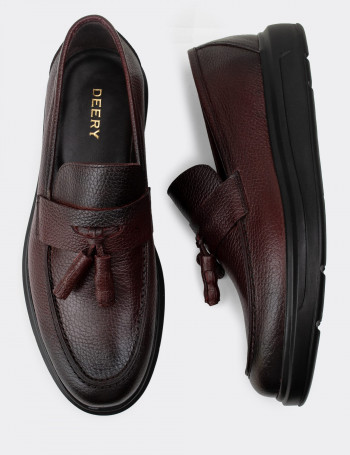 Hakiki Deri Bordo Comfort Erkek Loafer - 01587MBRDP03
