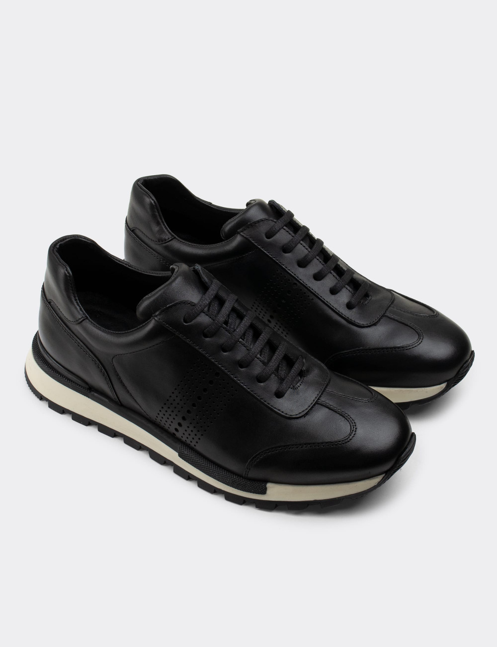 Hakiki Deri Siyah Sneaker Erkek Ayakkabı - 01738MSYHT01