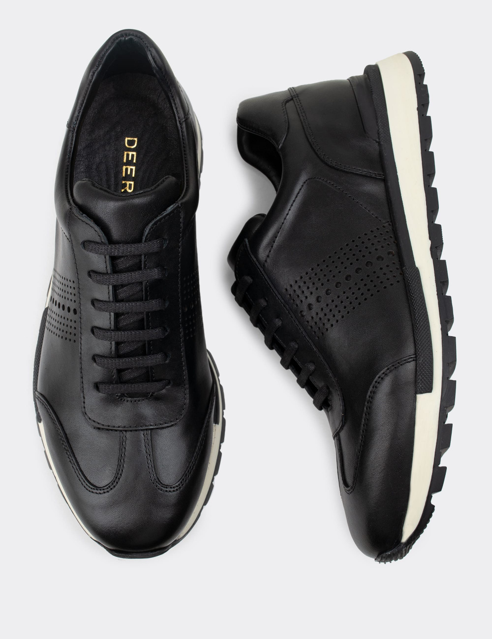 Hakiki Deri Siyah Sneaker Erkek Ayakkabı - 01738MSYHT01