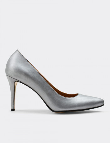 Hakiki Deri Gri Kadın Stiletto - D2029ZGRIM01