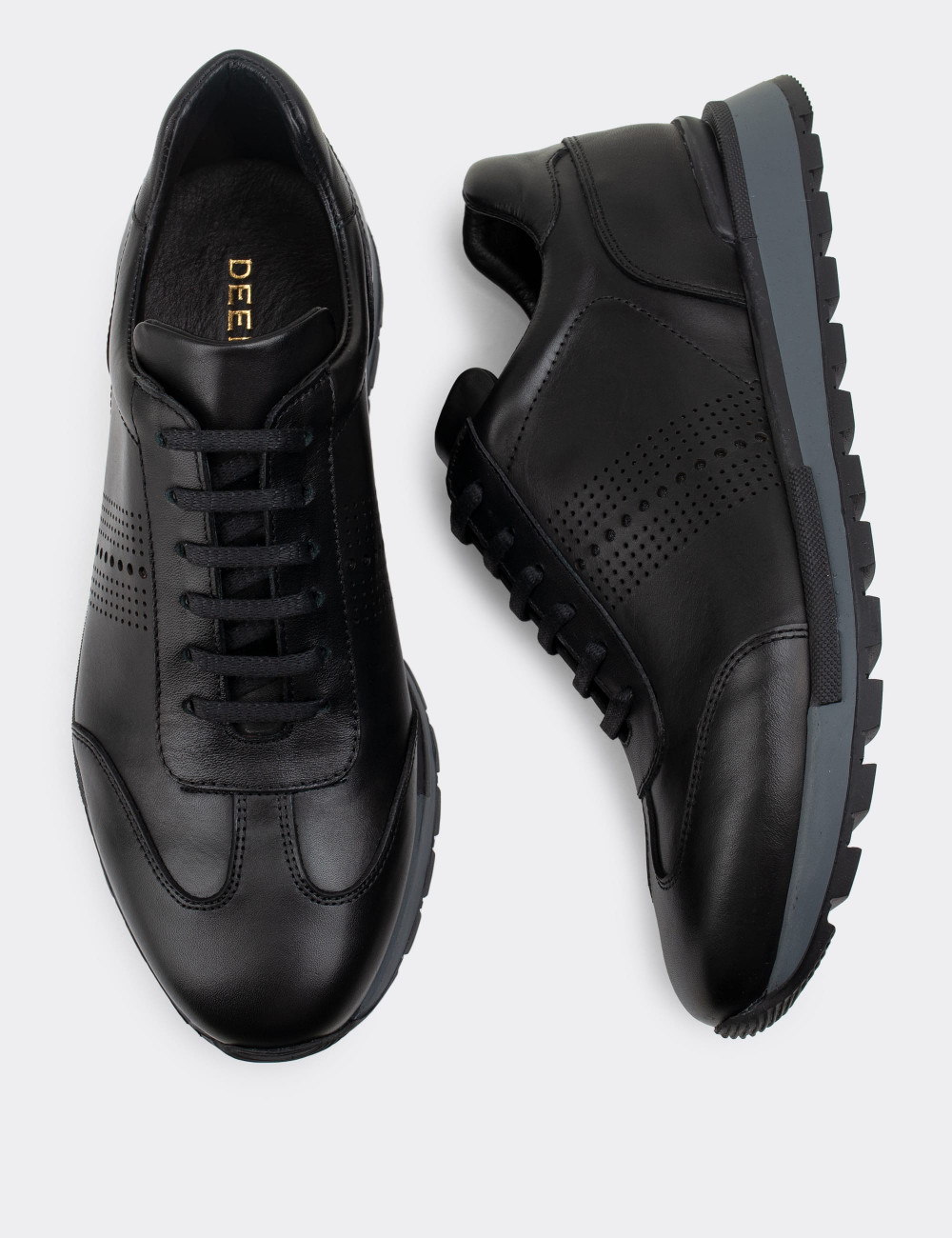 Hakiki Deri Siyah Sneaker Erkek Ayakkabı - 01738MSYHT04