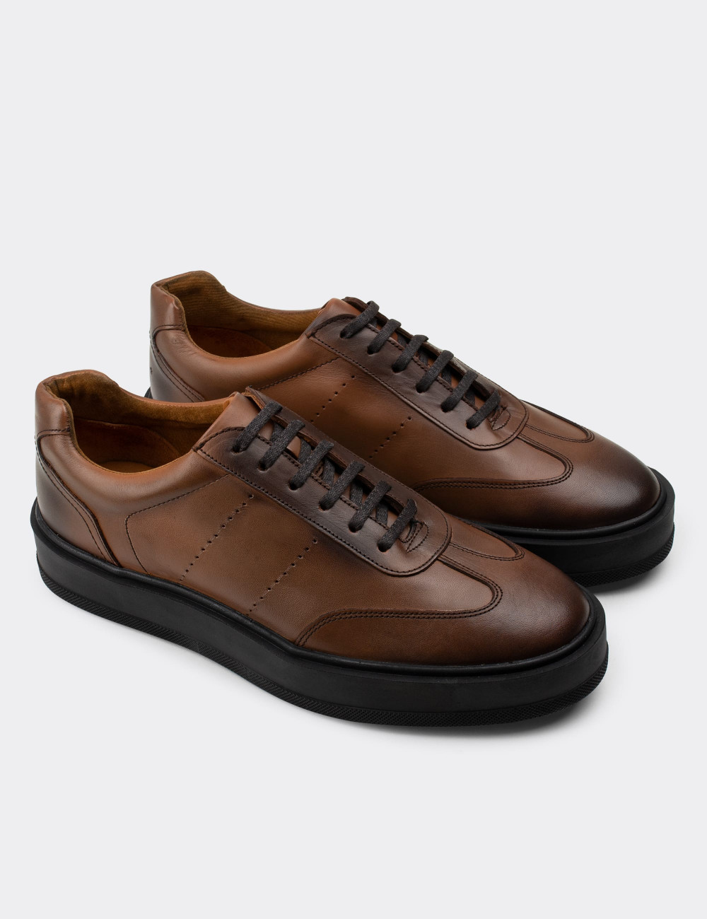 Hakiki Deri Taba Rengi Sneaker Erkek Ayakkabı - 01881MTBAP01