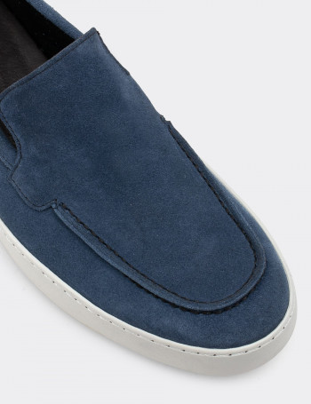 Hakiki Süet Mavi Loafer Erkek Ayakkabı