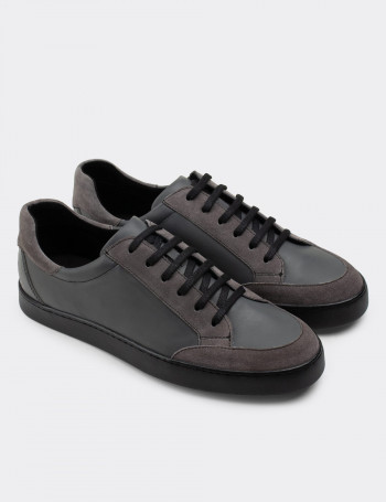 Hakiki Deri Gri Sneaker Erkek Ayakkabı - 01862MGRIC01