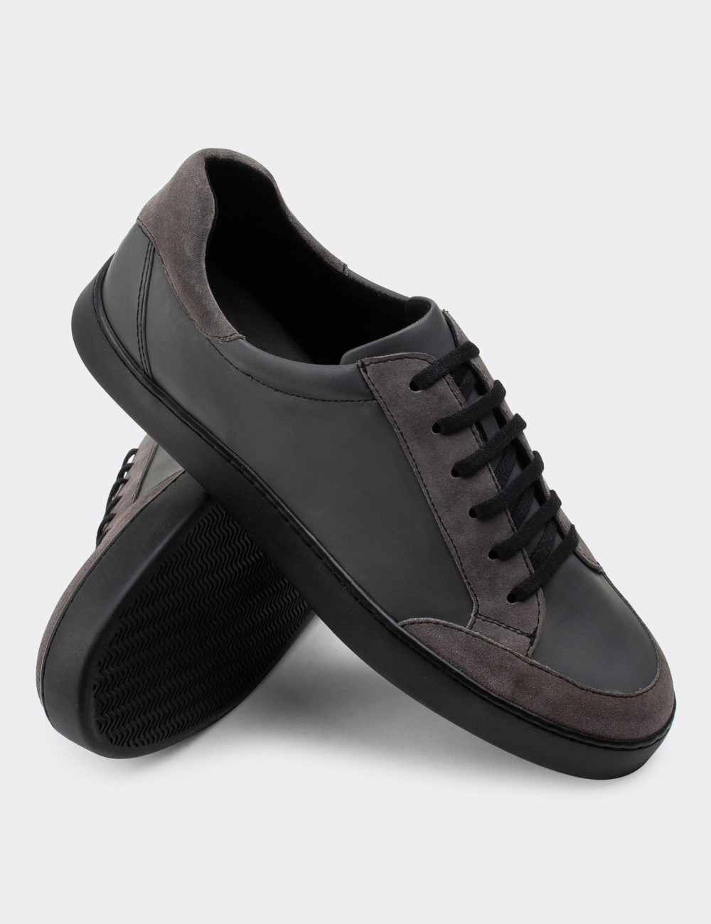 Hakiki Deri Gri Sneaker Erkek Ayakkabı - 01862MGRIC01