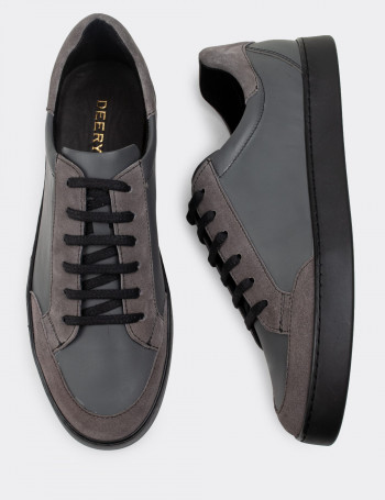 Hakiki Deri Gri Sneaker Erkek Ayakkabı - 01862MGRIC01