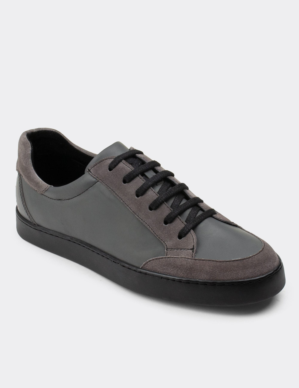 Hakiki Deri Gri Sneaker Erkek Ayakkabı - 01862MGRIC01