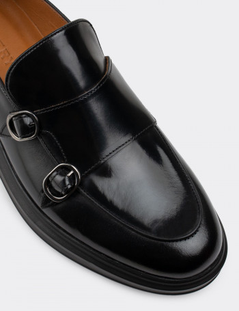 Hakiki Deri Siyah Comfort Çift Tokalı Erkek Loafer - 01843MSYHP03