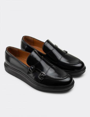 Hakiki Deri Siyah Comfort Çift Tokalı Erkek Loafer - 01843MSYHP03