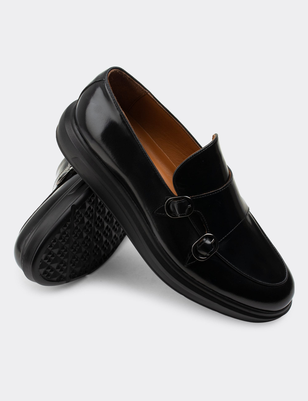 Hakiki Deri Siyah Comfort Çift Tokalı Erkek Loafer - 01843MSYHP03