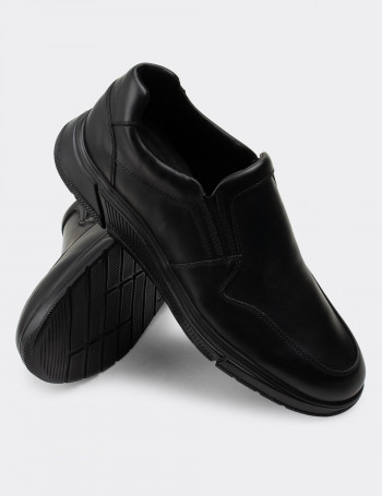 Hakiki Deri Siyah Loafer Erkek Ayakkabı - 01874MSYHC01