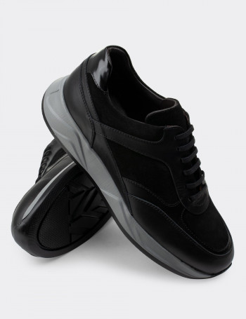 Hakiki Deri Siyah Sneaker Erkek Ayakkabı - 01892MSYHE01