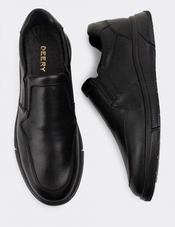Hakiki Deri Siyah Loafer Erkek Ayakkabı - 01874MSYHC01