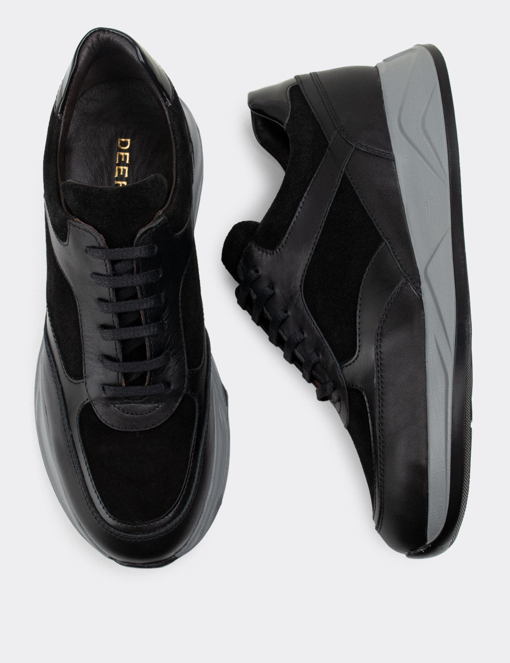 Hakiki Deri Siyah Sneaker Erkek Ayakkabı - 01892MSYHE01