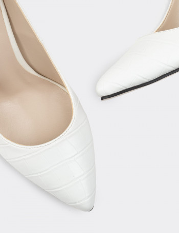 Beyaz Kroko Kadın Stiletto - 02029ZBYZM04
