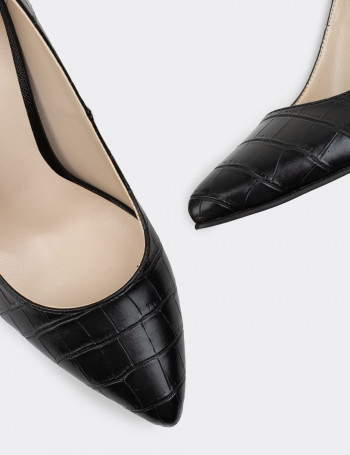 Siyah Kroko Kadın Stiletto - 02029ZSYHM06