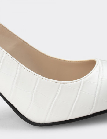 Beyaz Kroko Kadın Stiletto - 02029ZBYZM04