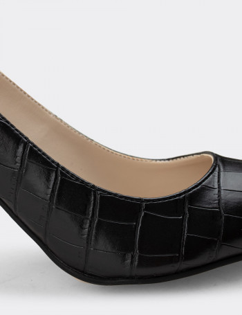 Siyah Kroko Kadın Stiletto - 02029ZSYHM06