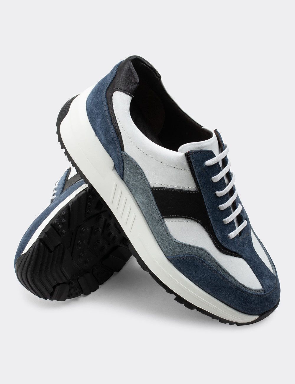 Hakiki Deri Mavi Sneaker Erkek Ayakkabı - 01889MBYZE01