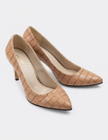 Vizon Rengi Kroko Stiletto Kadın Topuklu Ayakkabı