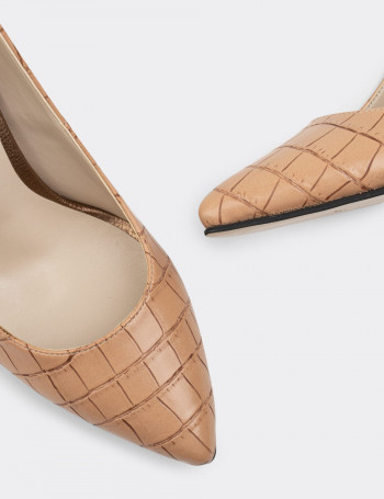 Vizon Rengi Kroko Stiletto Kadın Topuklu Ayakkabı - 02029ZVZNM04