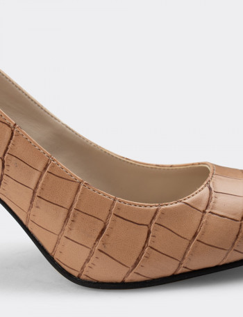 Vizon Rengi Kroko Stiletto Kadın Topuklu Ayakkabı - 02029ZVZNM04