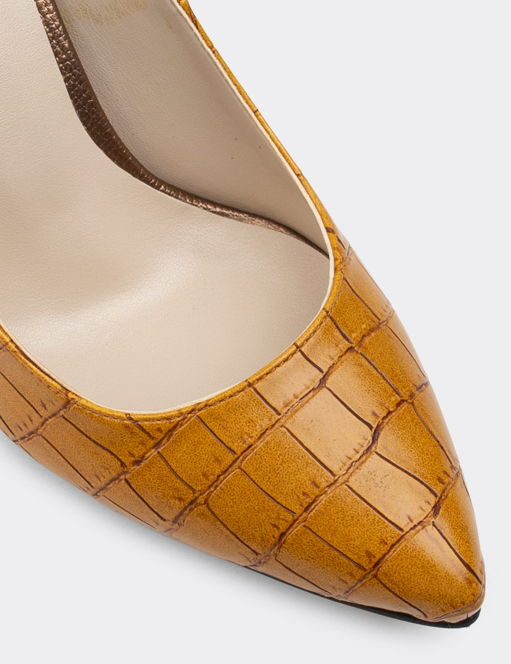 Sarı Kroko Stiletto Kadın Topuklu Ayakkabı - 02029ZSRIM05