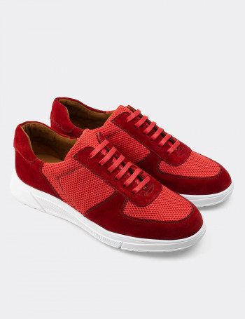 Hakiki Süet Kırmızı Sneaker Erkek Ayakkabı - 01860MKRMC01