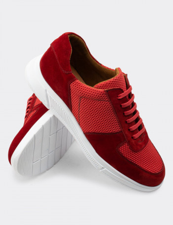 Hakiki Süet Kırmızı Sneaker Erkek Ayakkabı - 01860MKRMC01