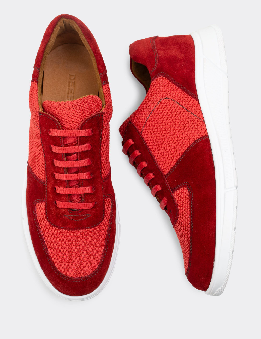 Hakiki Süet Kırmızı Sneaker Erkek Ayakkabı - 01860MKRMC01
