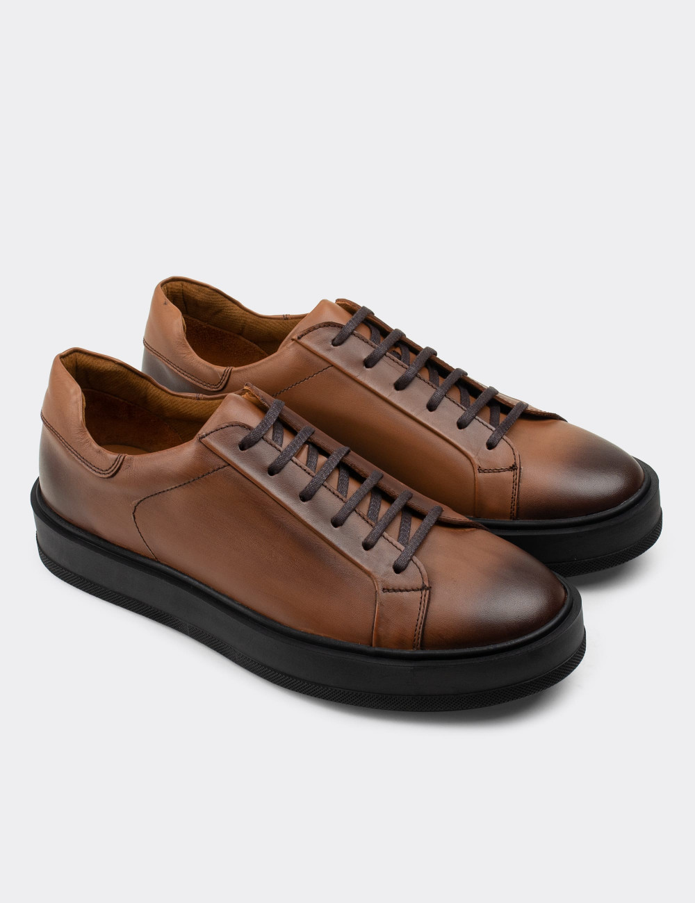 Hakiki Deri Taba Rengi Sneaker Erkek Ayakkabı - 01829MTBAP01