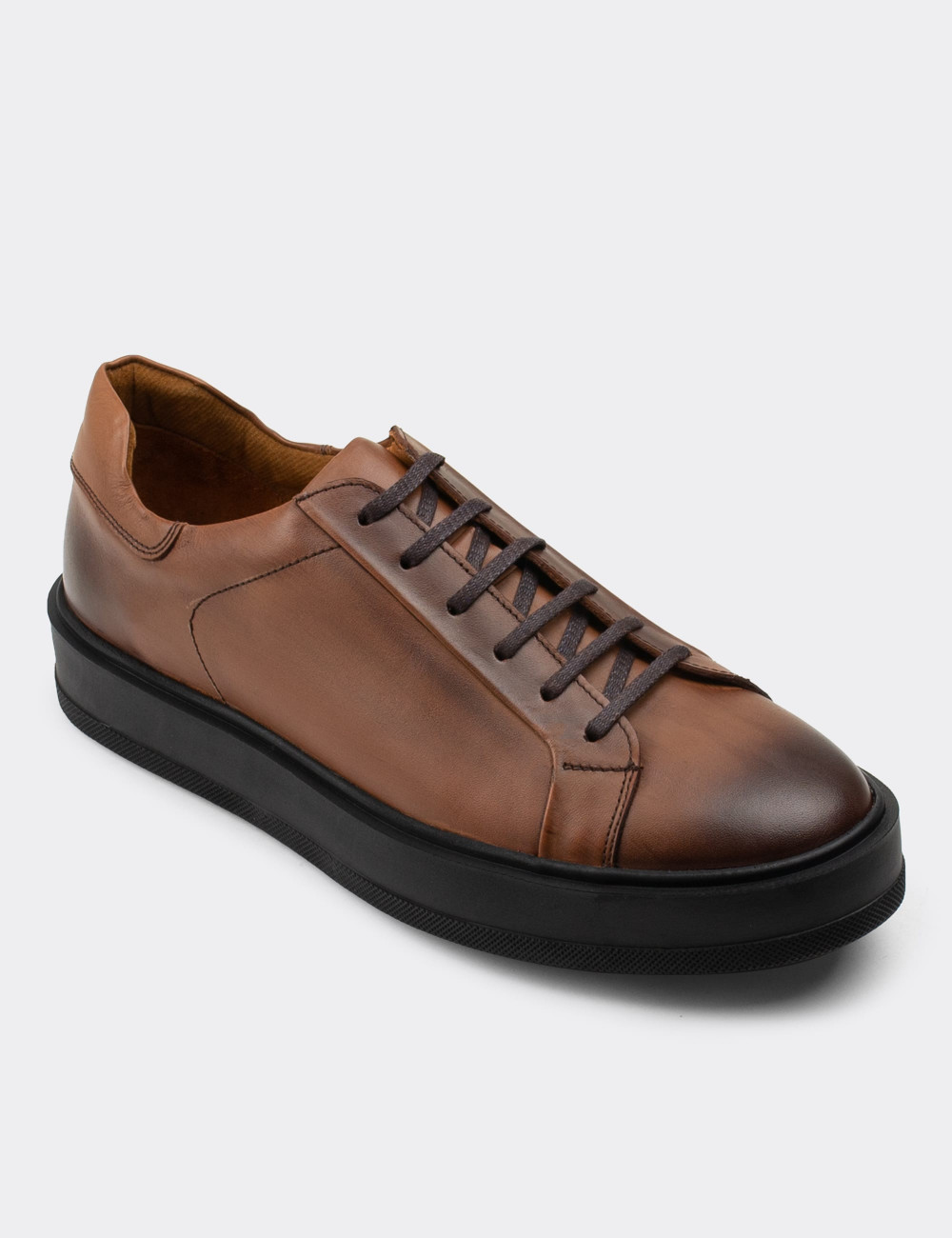 Hakiki Deri Taba Rengi Sneaker Erkek Ayakkabı - 01829MTBAP01