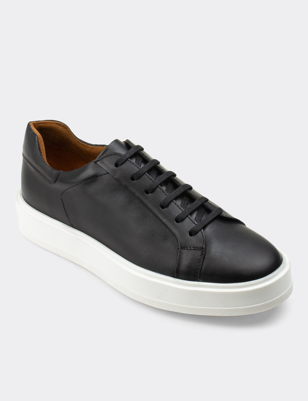 Hakiki Deri Siyah Sneaker Erkek Ayakkabı - 01829MSYHP01