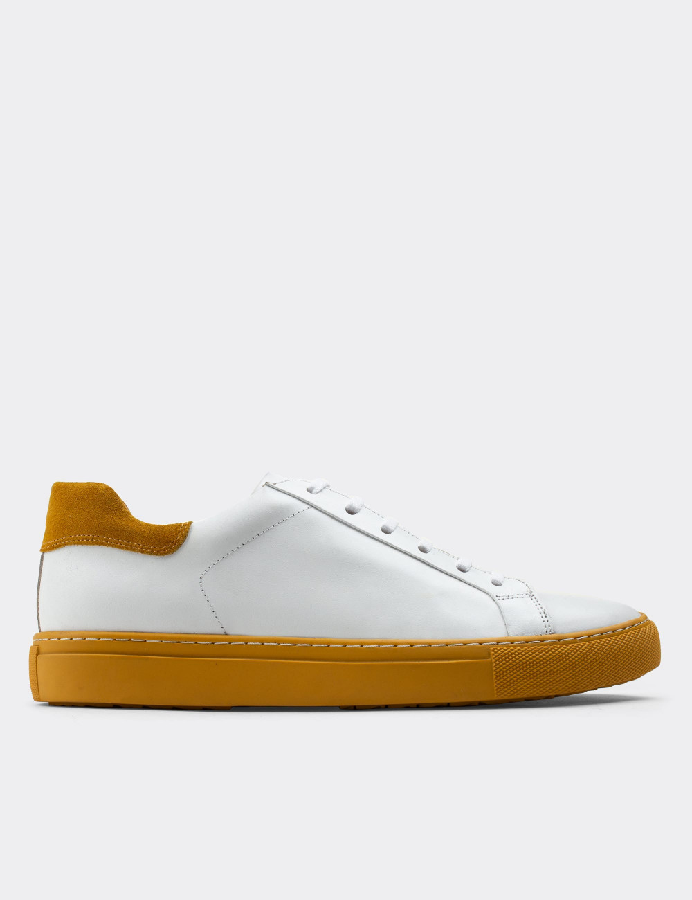 Hakiki Deri Beyaz Sneaker Erkek Ayakkabı - 01829MBYZC03