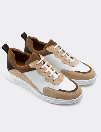 Hakiki Deri Bej Sneaker Erkek Ayakkabı - 01890MBEJC01
