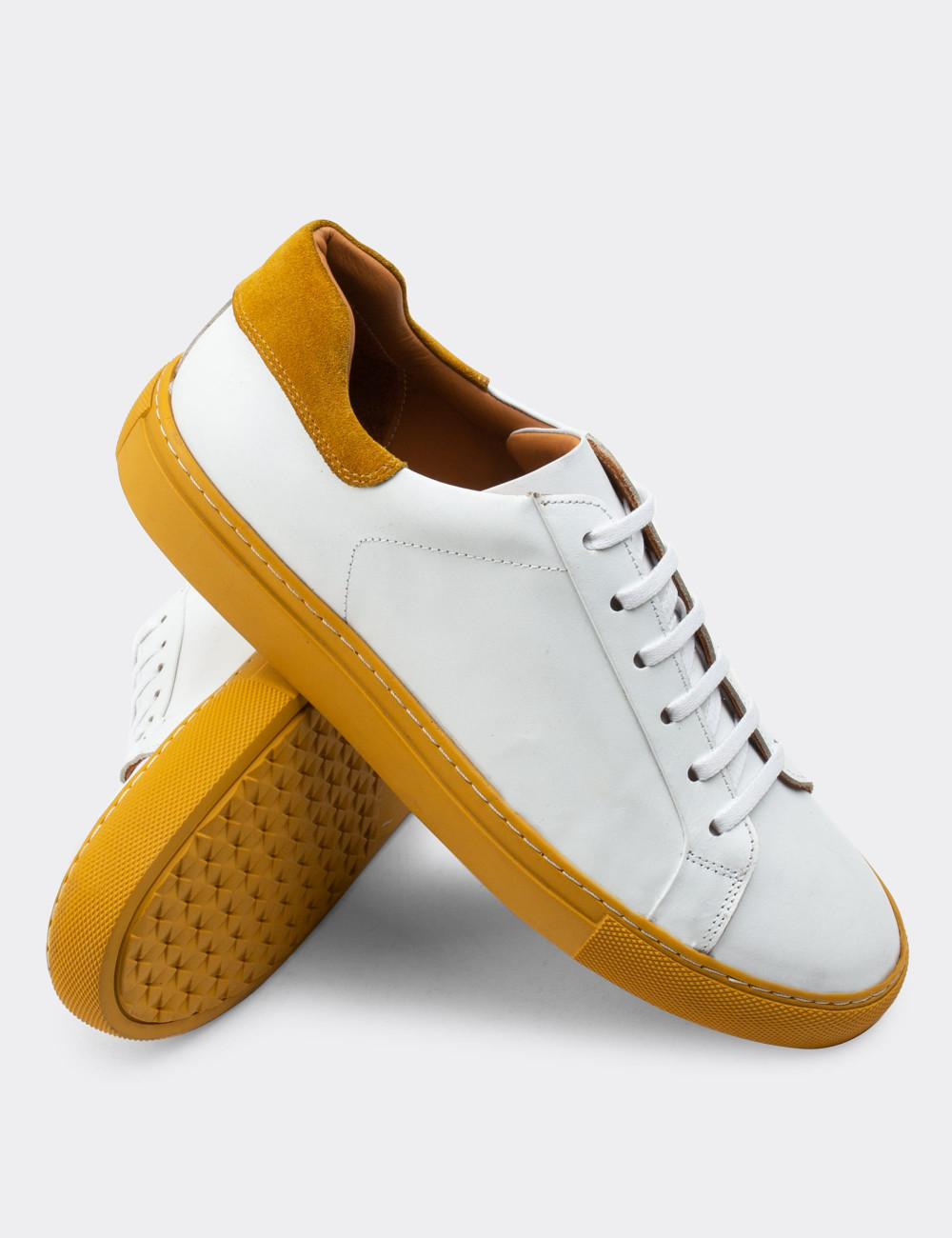 Hakiki Deri Beyaz Sneaker Erkek Ayakkabı - 01829MBYZC03