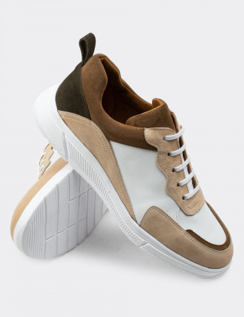 Hakiki Deri Bej Sneaker Erkek Ayakkabı - 01890MBEJC01
