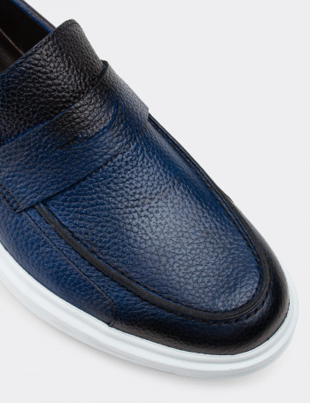 Hakiki Deri Mavi Comfort Erkek Loafer - 01564MMVIP12