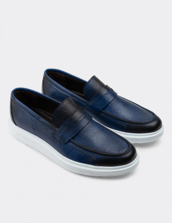 Hakiki Deri Mavi Comfort Erkek Loafer - 01564MMVIP12