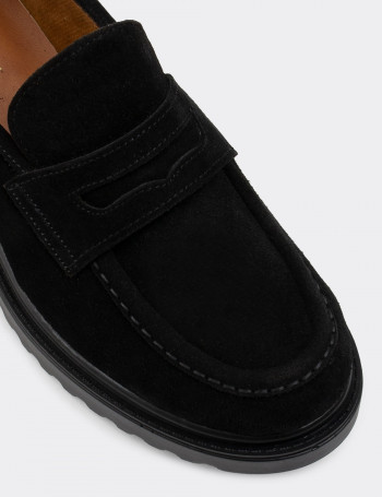 Hakiki Süet Siyah Loafer Kadın Ayakkabı - 01903ZSYHP01