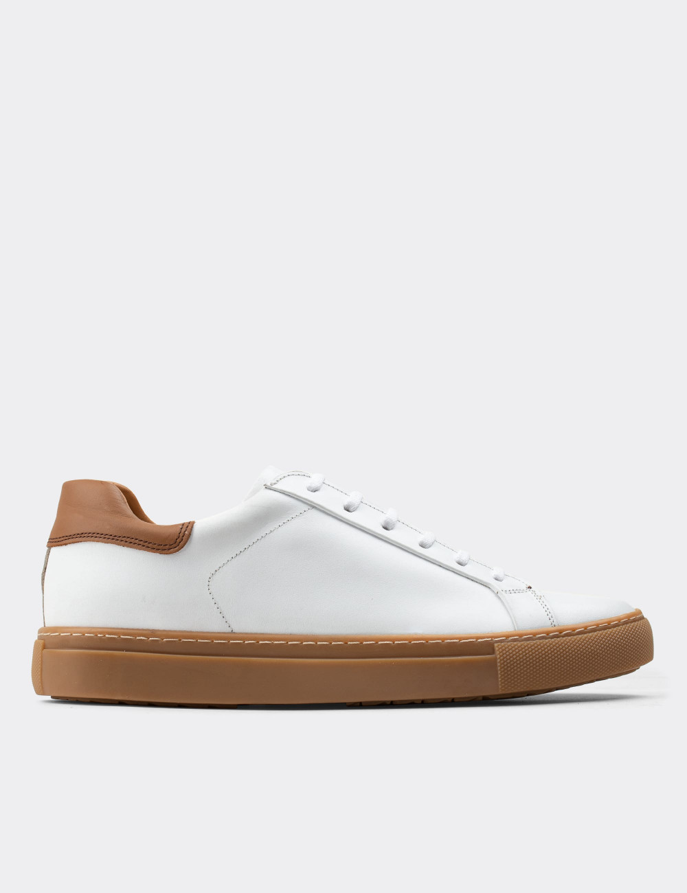 Hakiki Deri Beyaz Sneaker Erkek Ayakkabı - 01829MBYZC04