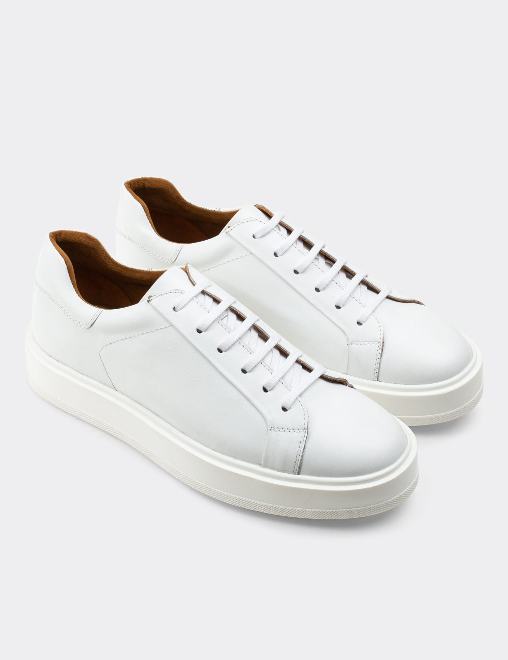 Hakiki Deri Beyaz Sneaker Erkek Ayakkabı - 01829MBYZP01