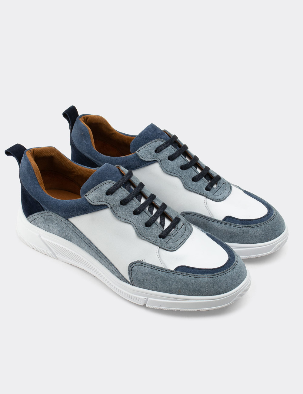 Hakiki Deri Mavi Sneaker Erkek Ayakkabı - 01890MMVIC01
