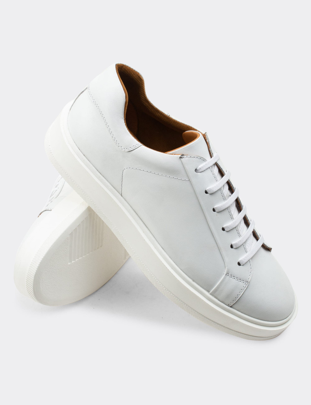 Hakiki Deri Beyaz Sneaker Erkek Ayakkabı - 01829MBYZP01