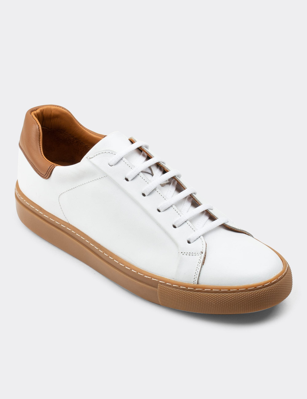 Hakiki Deri Beyaz Sneaker Erkek Ayakkabı - 01829MBYZC04