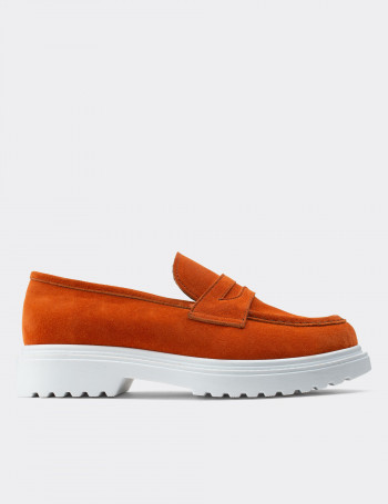 Hakiki Süet Turuncu Loafer Kadın Ayakkabı - 01903ZTRCP01