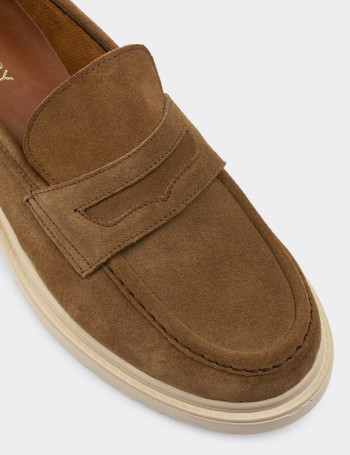 Hakiki Süet Vizon Rengi Loafer Kadın Ayakkabı - 01903ZVZNP02