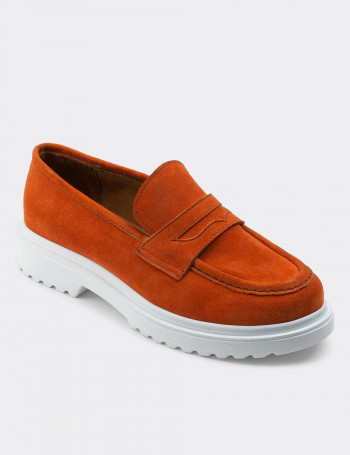 Hakiki Süet Turuncu Loafer Kadın Ayakkabı - 01903ZTRCP01