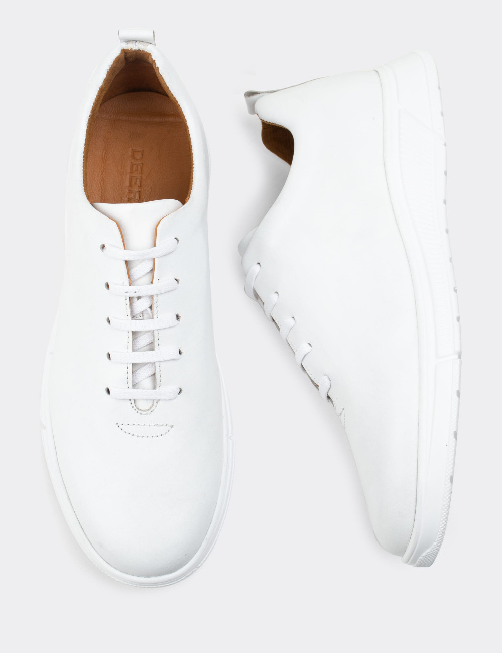 Hakiki Deri Beyaz Sneaker Erkek Ayakkabı - 01875MBYZC01