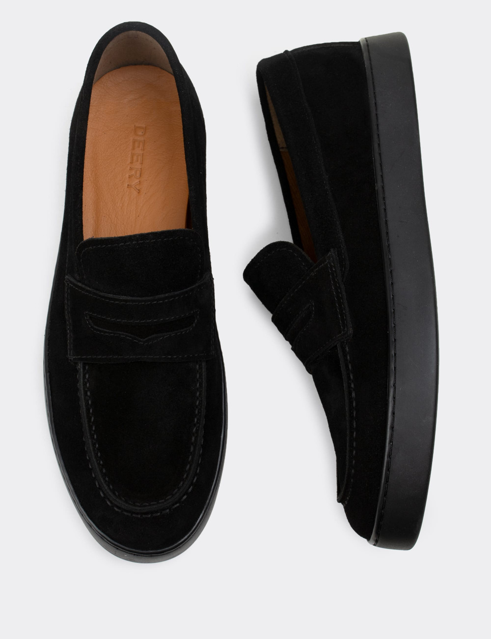 Hakiki Süet Siyah Loafer Erkek Ayakkabı - 01870MSYHC01